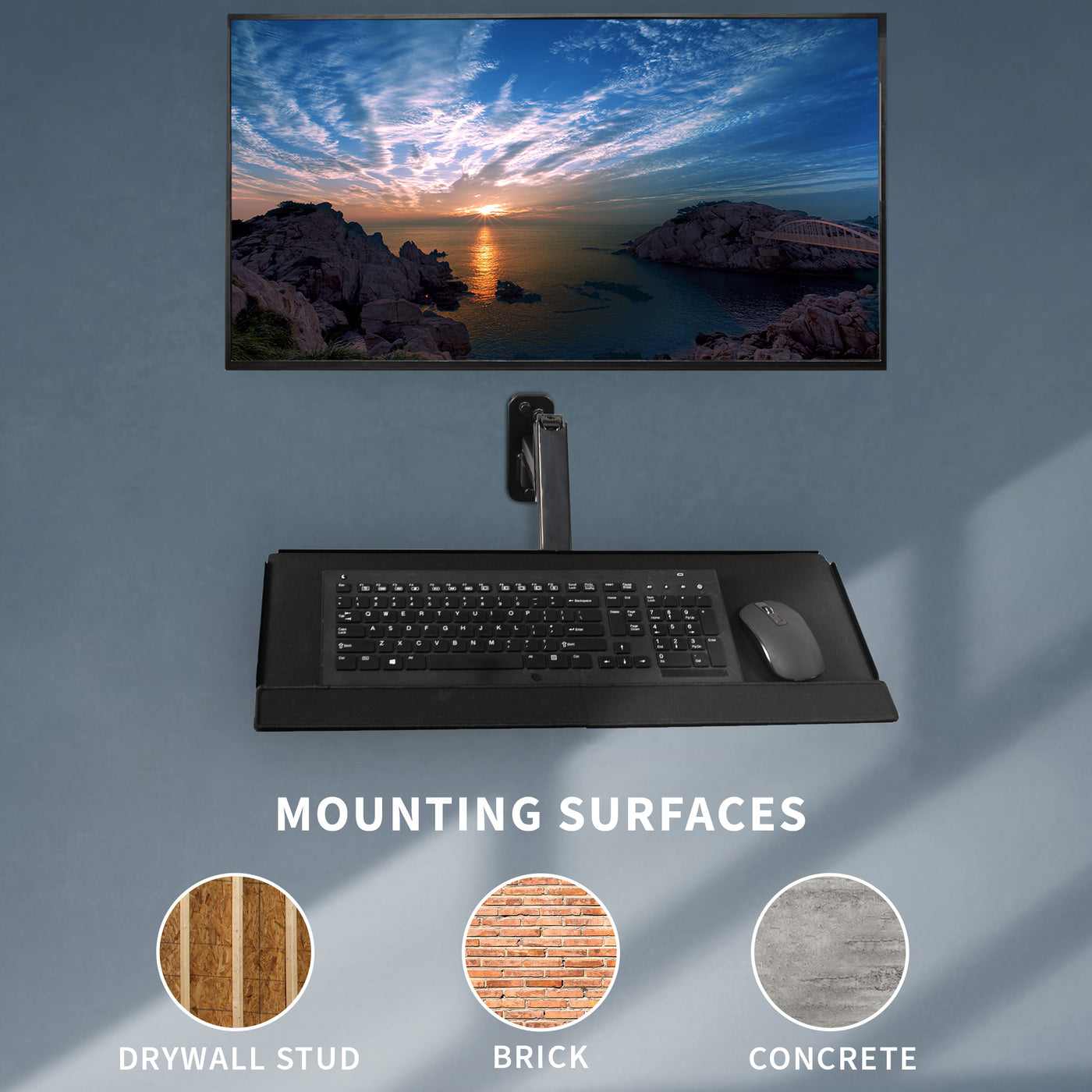 Monitor Wall Keyboard Single Monitor Wall Mount + Keyboard Tray Wall Mount – VIVO - desk ...