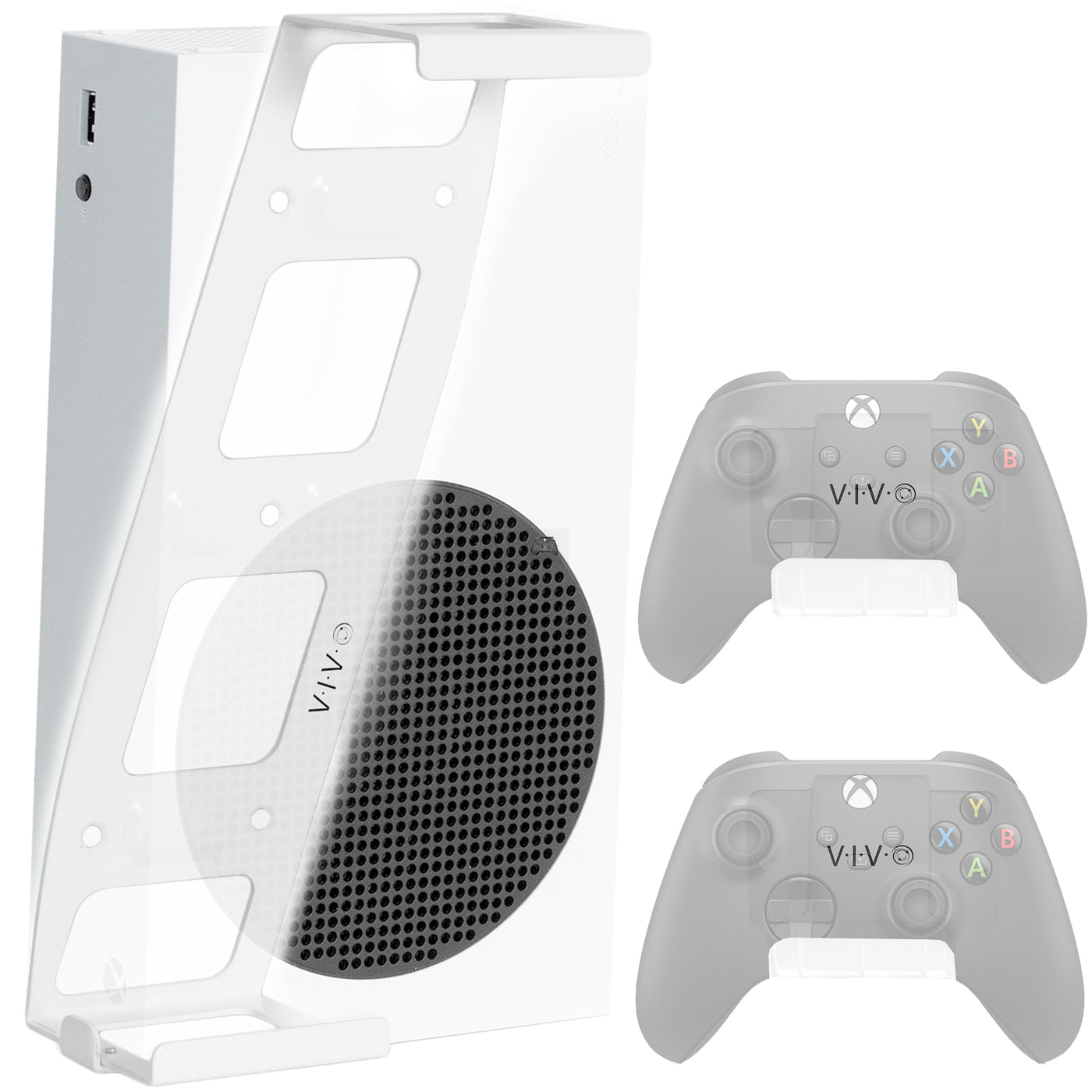 White wall mount designed for the Xbox Series S gaming console.