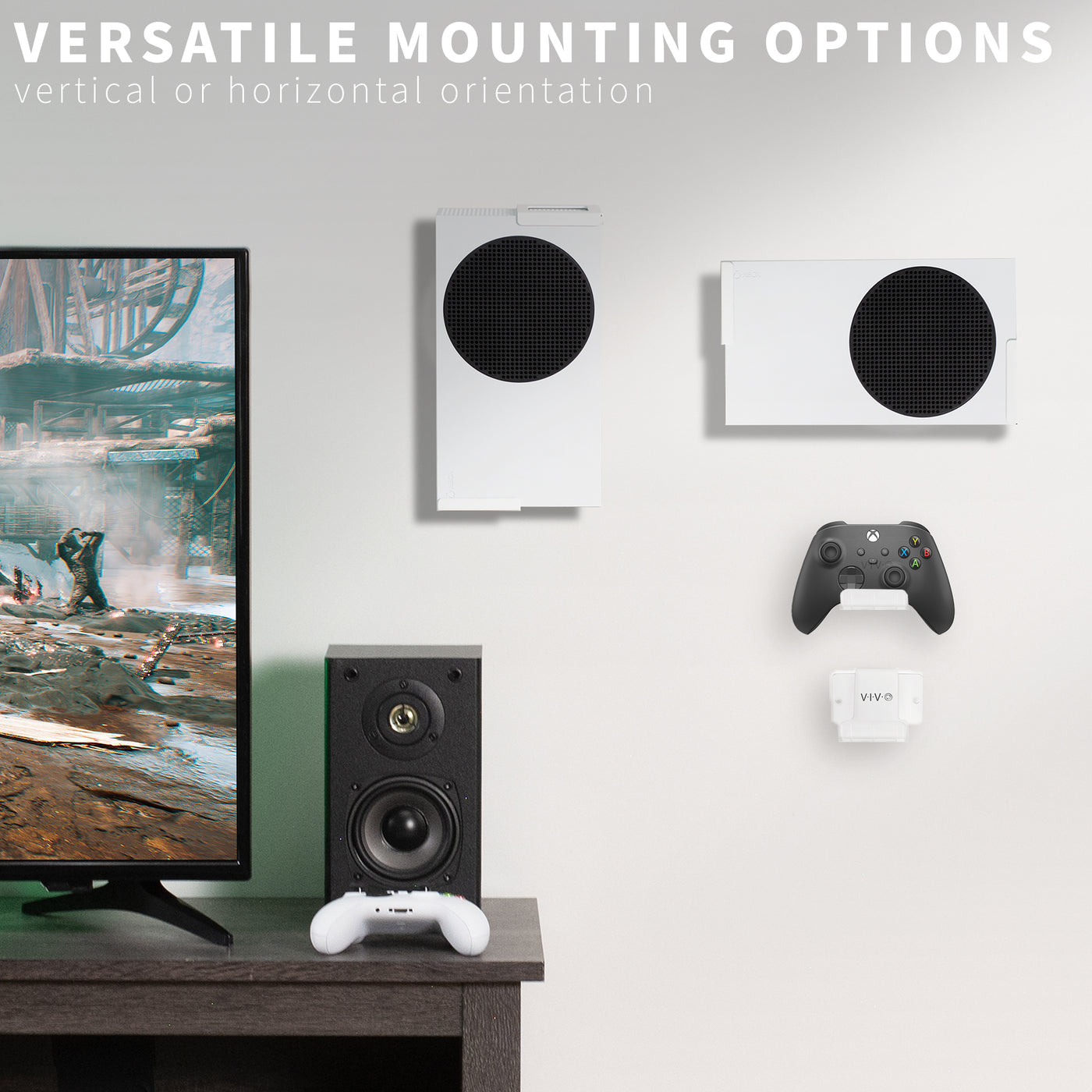 Xbox mount with many setup options and landscape or portrait orientation.