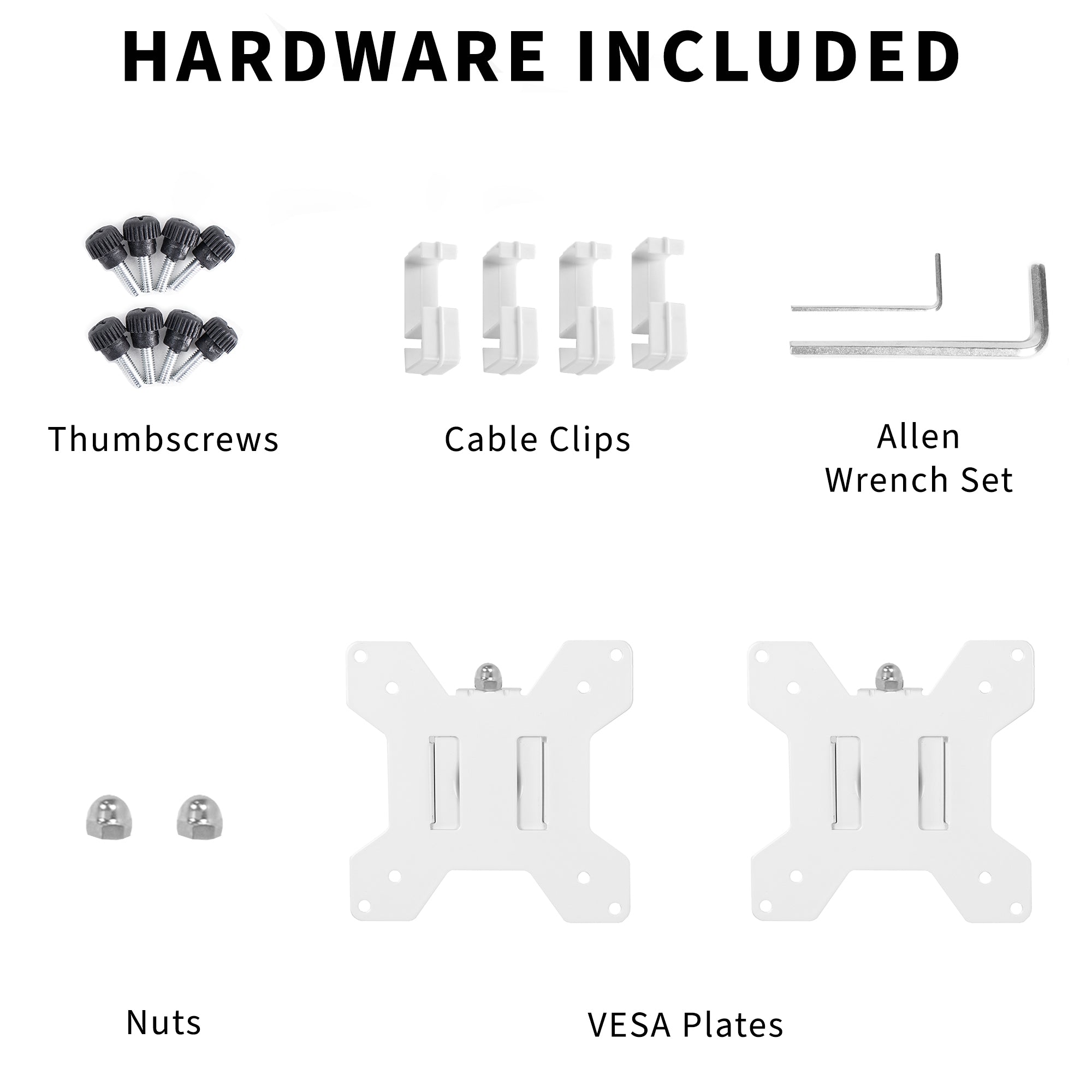 Hardware included with the dual arm mount.