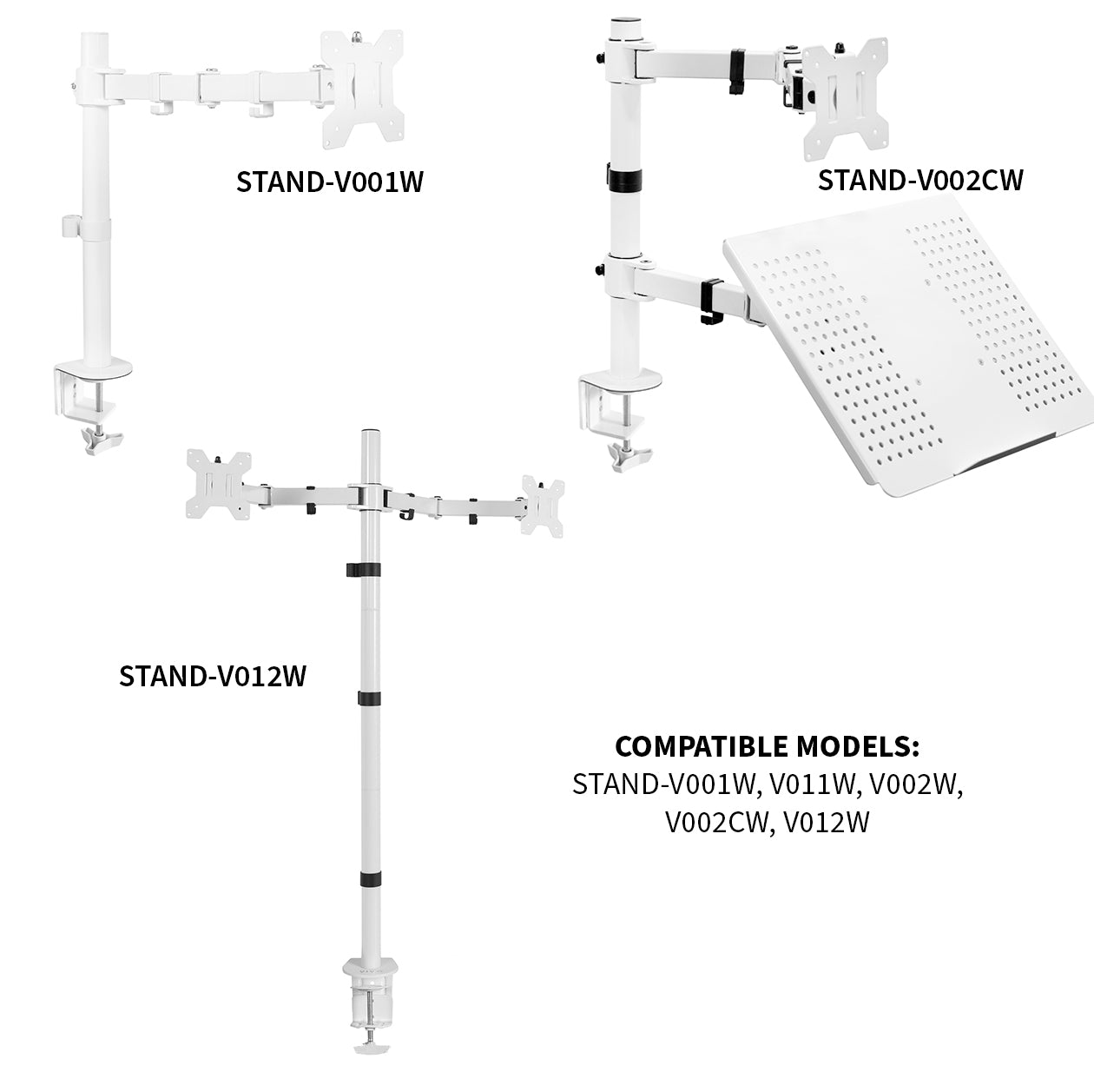 White four-inch C clamp is compatible with a variety of monitors mounted from VIVO.
