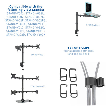 Set of five cable management clips.