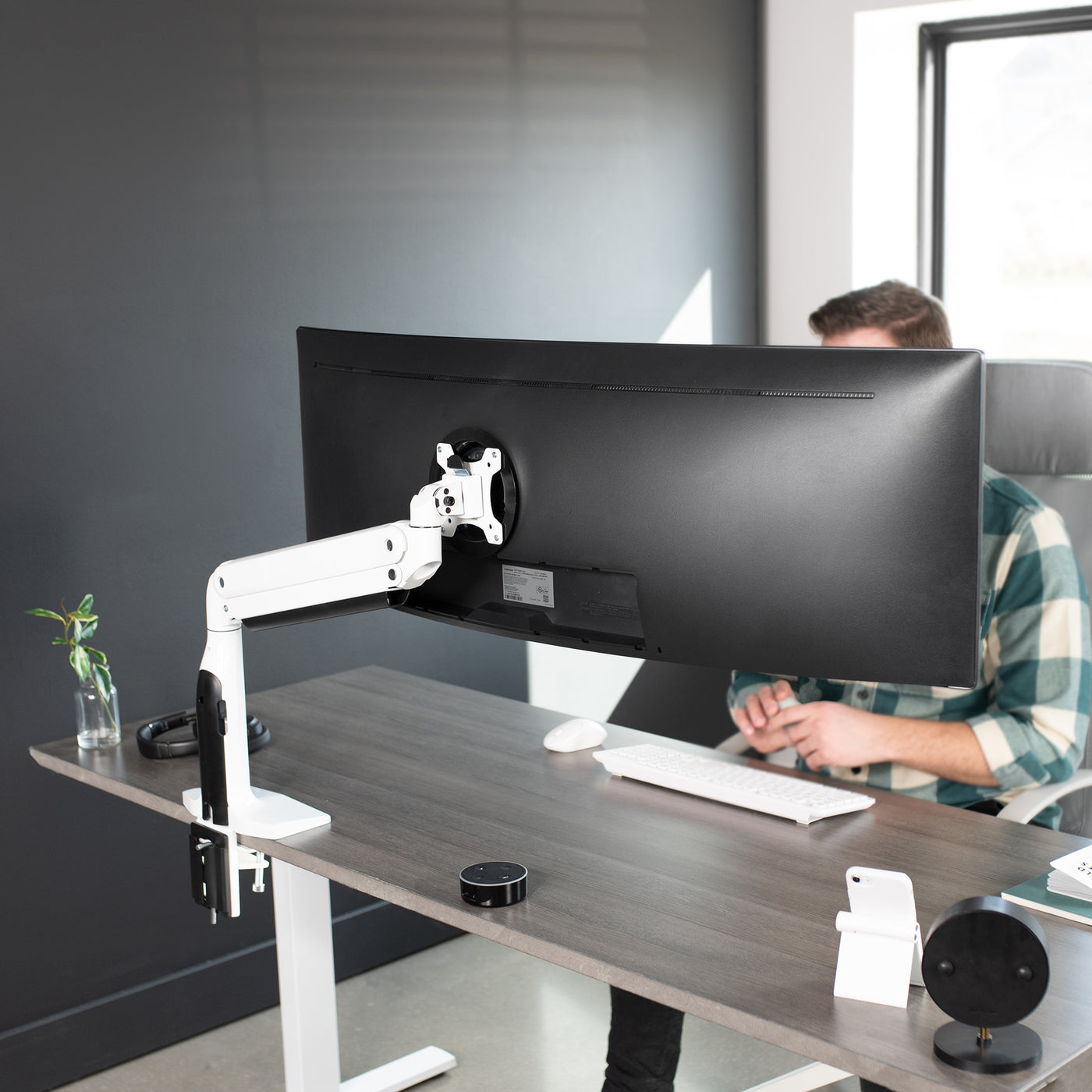 Pneumatic Arm Single Ultrawide Monitor Desk Mount – VIVO - desk