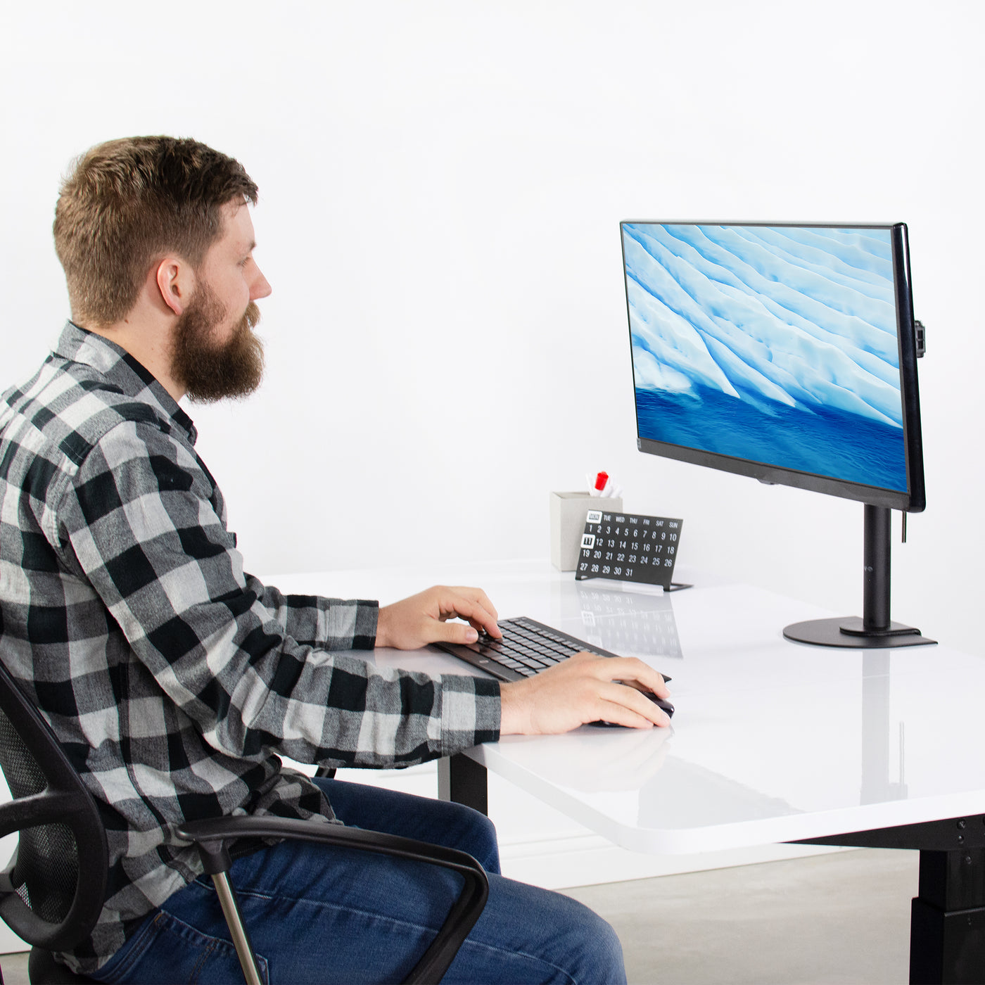 Protect temperamental desktops while still incorporating a monitor mount into your workspace.