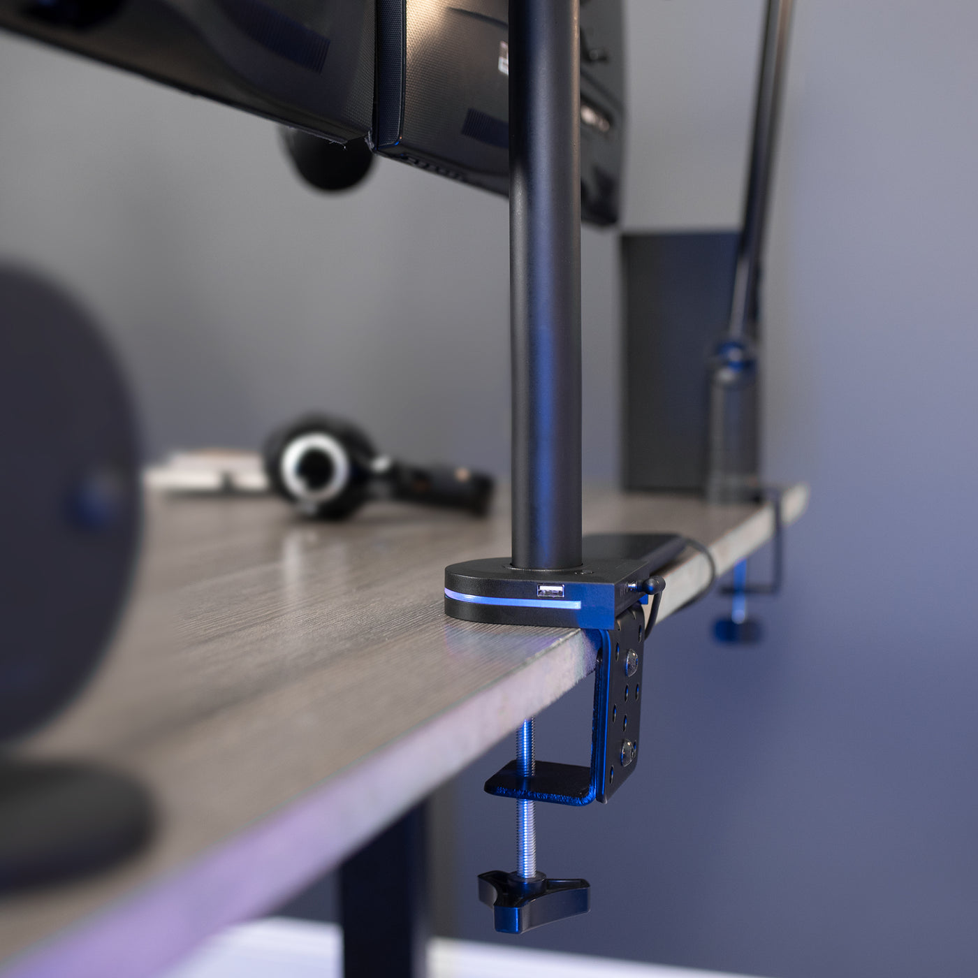 Low profile color-changing monitor mount base.