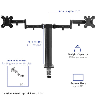 Black Electric Dual Monitor Arms