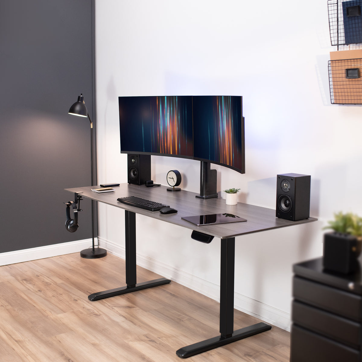 Desk With Screen Single Motor Desk Frame with Electric Dual Monitor Arm & Touch Screen ...