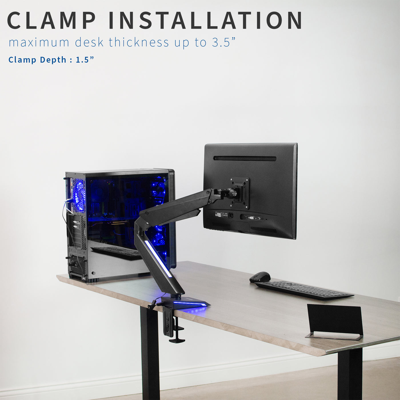 Single Gaming Pneumatic Monitor Arm - Clamp Installation