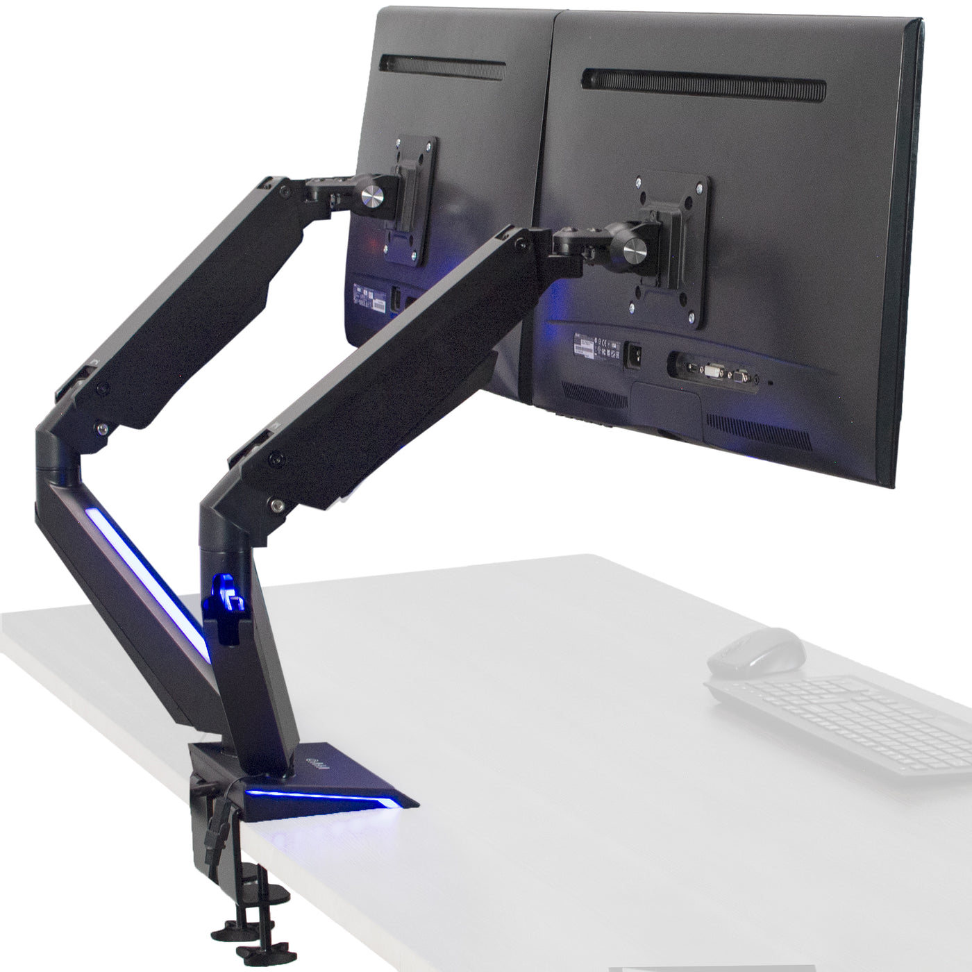 Dual Gaming Pneumatic Monitor Arms - Blue LED Lights