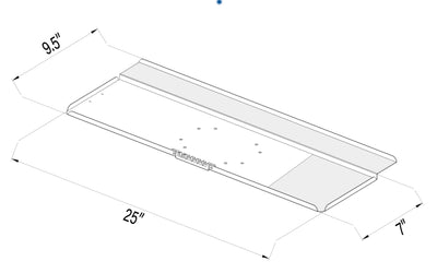 Length and dimensions of black versatile keyboard and mouse tray.
