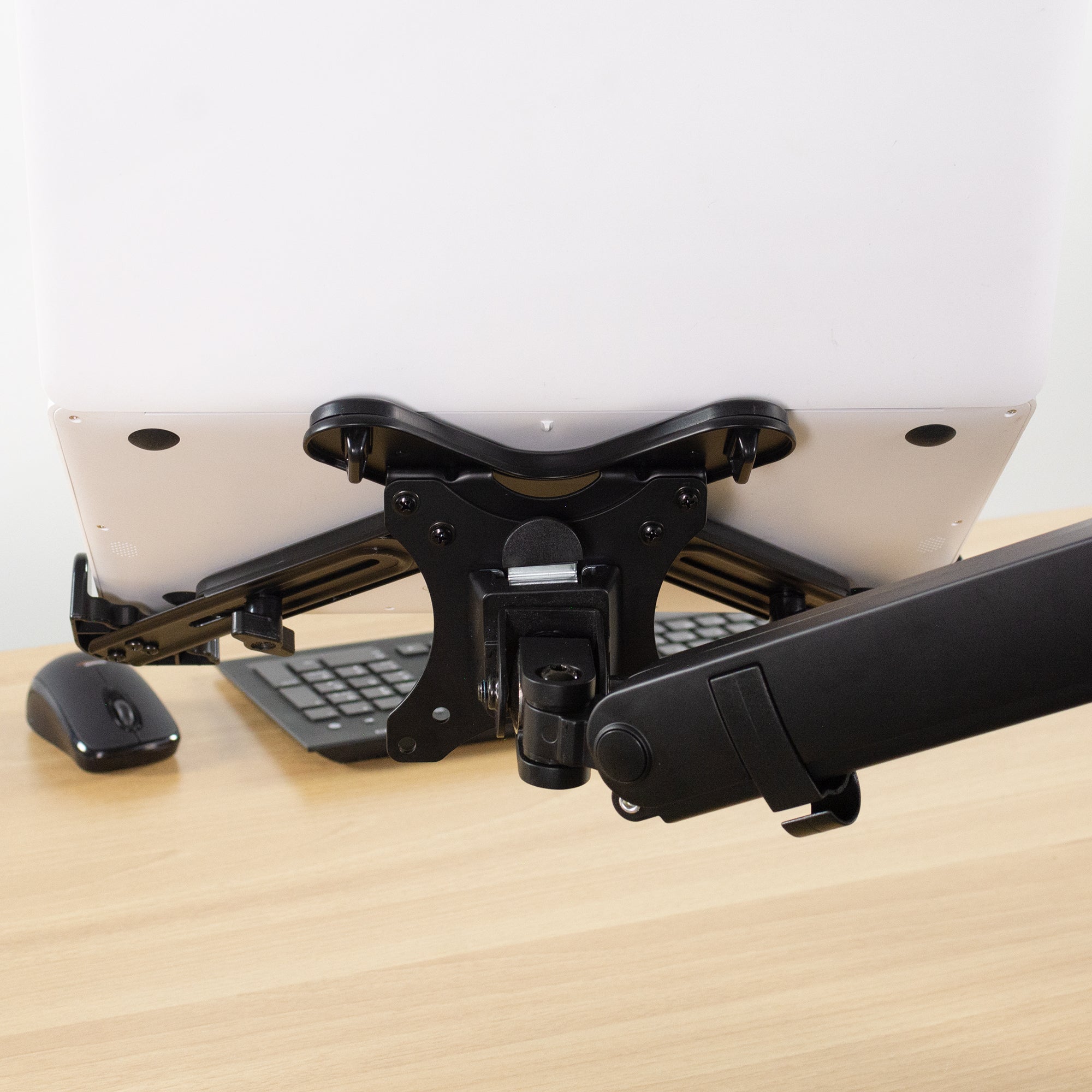 Sturdy VESA compatible laptop holder.