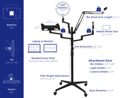 Flexible arms and articulation of stand arms to provide the best and most versatile setups accommodating to your wants and needs.