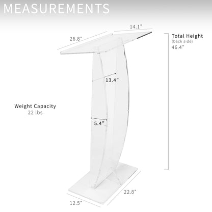 Acrylic Podium Stand, Sleek Transparent Professional Presentation Lectern with 27 inch Reading Surface Platform