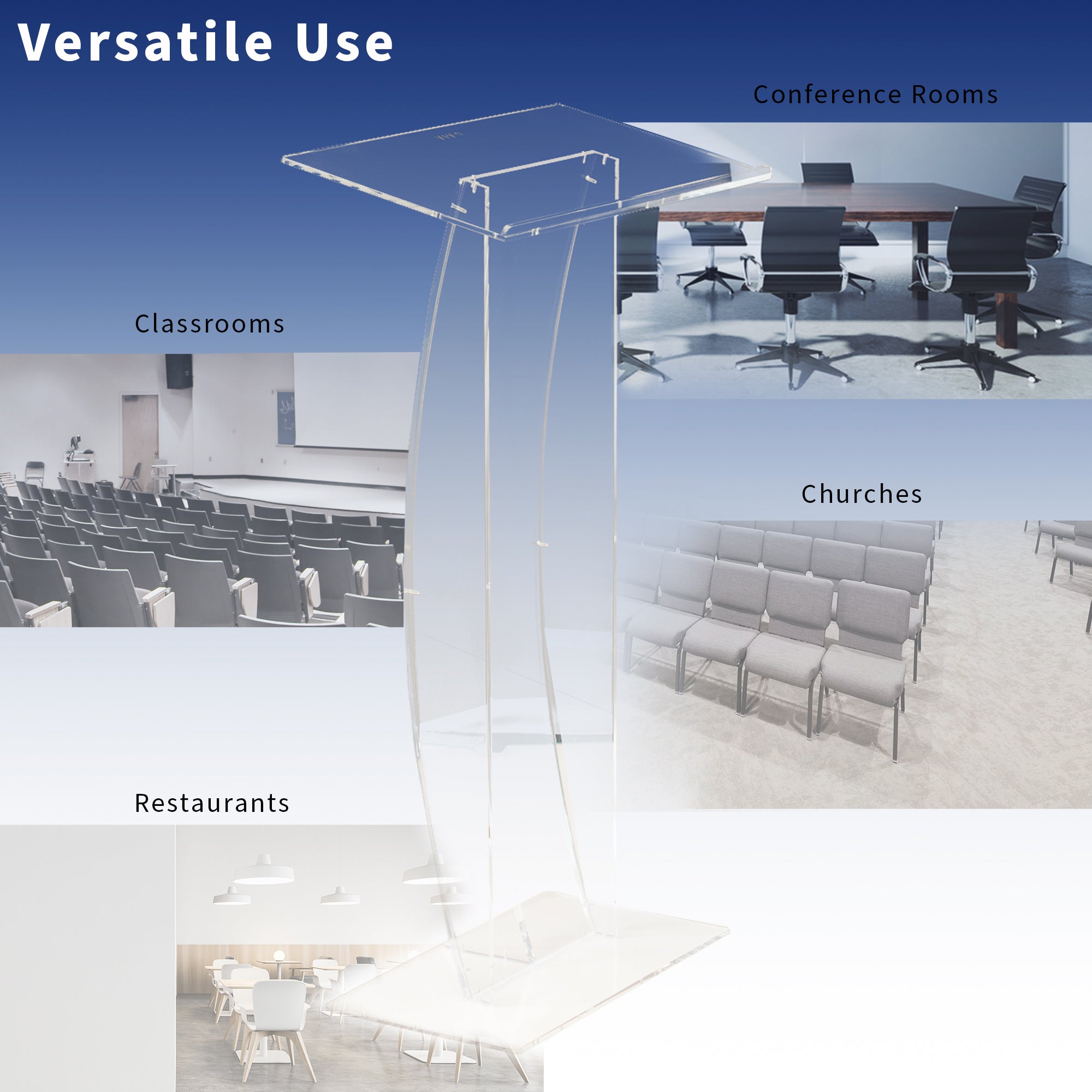 Acrylic Podium Stand, Sleek Transparent Professional Presentation Lectern with 27 inch Reading Surface Platform