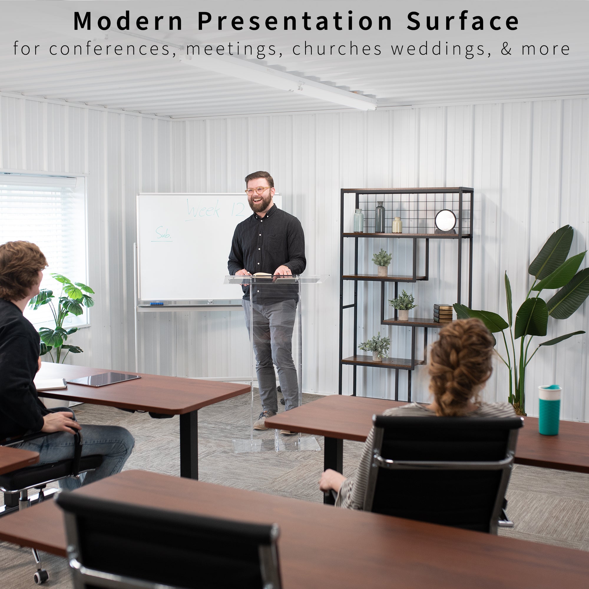 Acrylic Podium Stand, Sleek Transparent Professional Presentation Lectern with 27 inch Reading Surface Platform