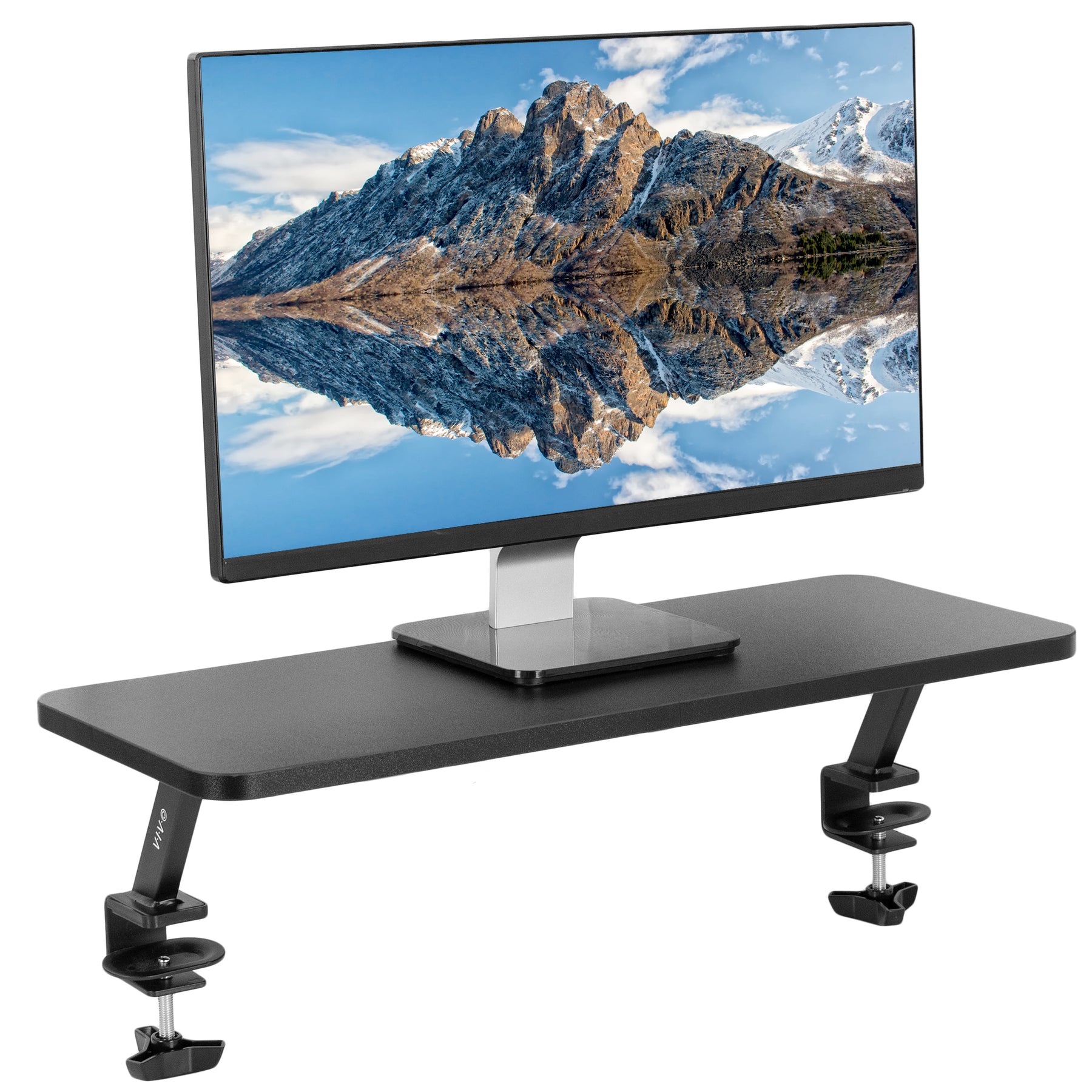VIVO Large 42 inch Clamp-on Overhead Desk Shelf, Raised Desktop Organizer,  Elevated Workstation Accessory Platform, Black, DESK-SHELF42-OB