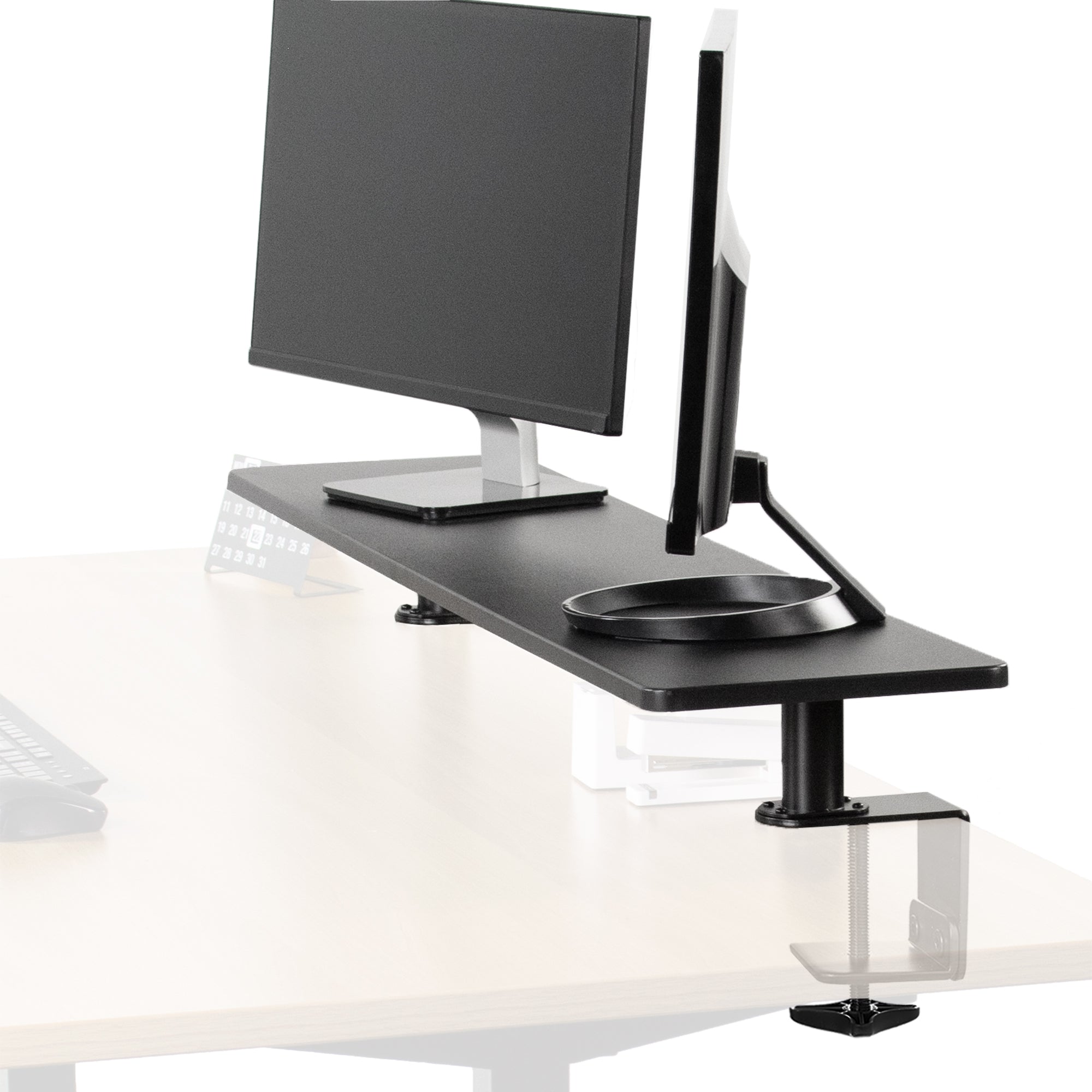 Heavy-duty clamp-on desk converter monitor riser.