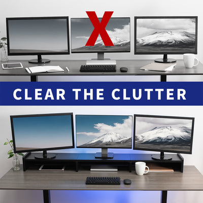 Desktop monitor riser for less clutter and comfortable display viewing.