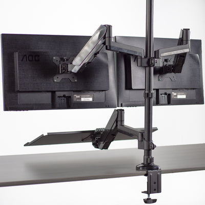 Sturdy ergonomic dual monitor sit to stand wall mount workstation.