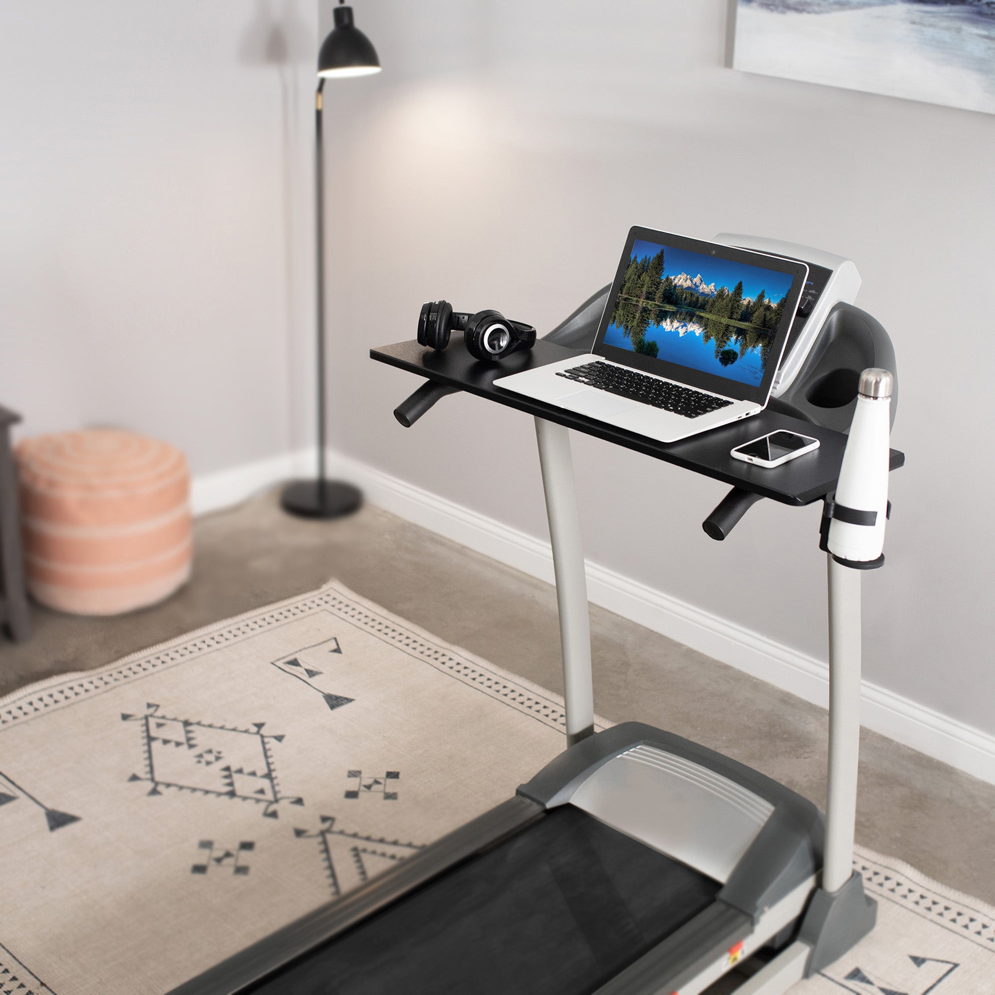 Universal Laptop Treadmill Desk Attachment with Cupholder and Tech Slot