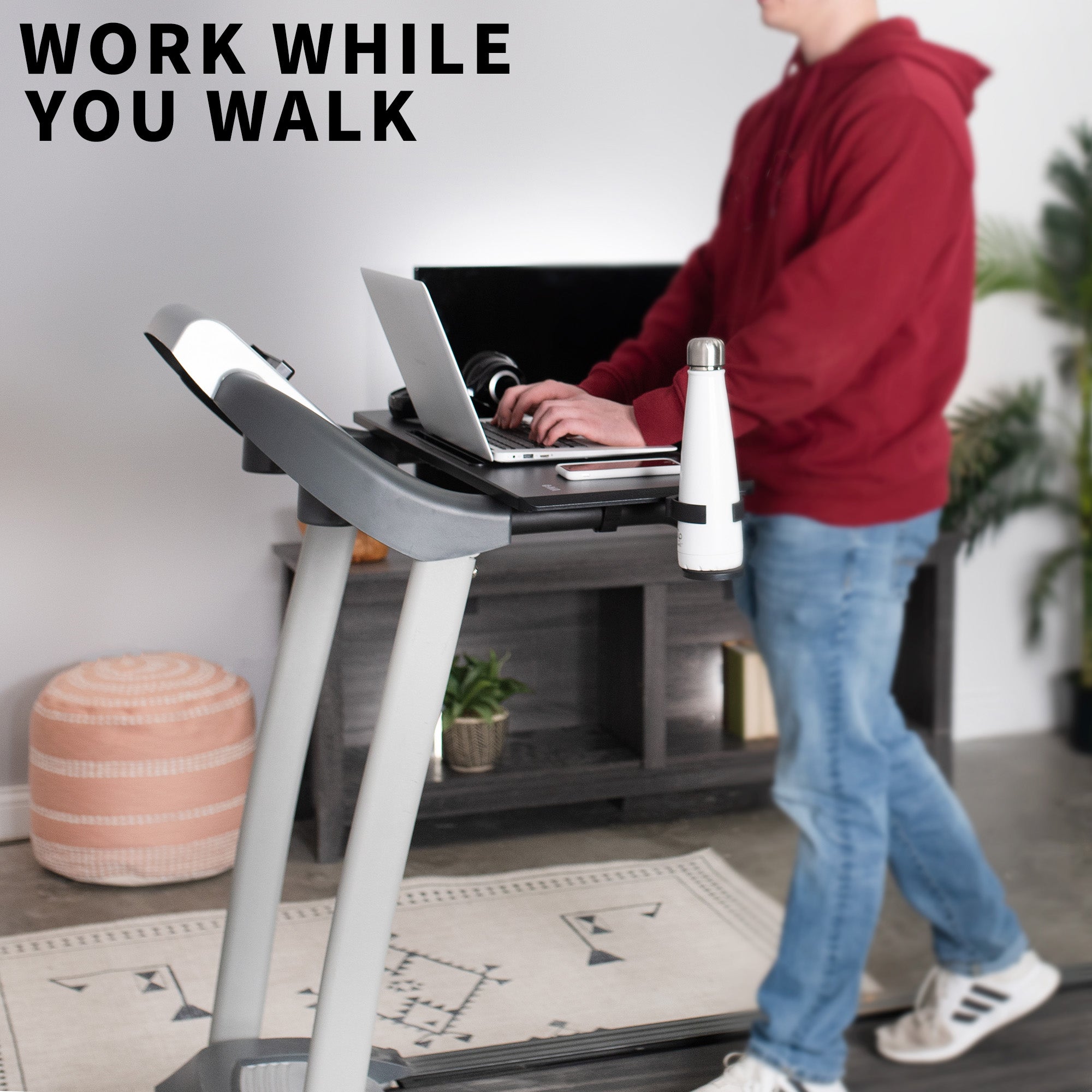 Universal Laptop Treadmill Desk Attachment with Cupholder and Tech Slot