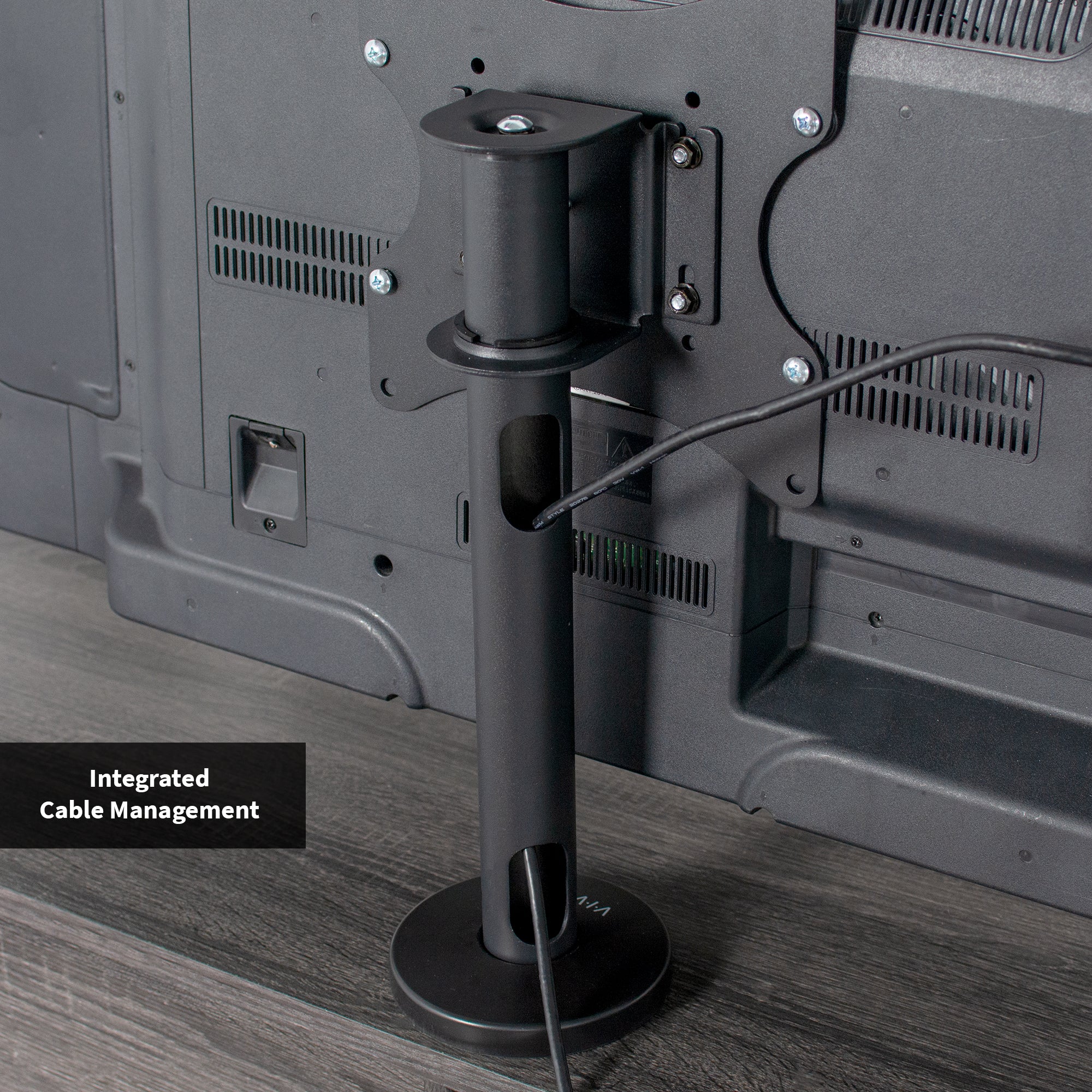 Integrated cable management runs through the back of the bolt-down mount.