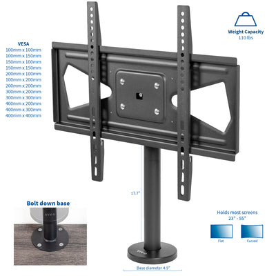 Sturdy bolt-down TV mount with strong base.