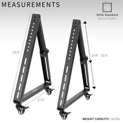 Low Height Mobile TV Stand for 32 to 65 inch Flat Curved Screens, LED LCD, Adjustable Floor Monitor Cart, Rolling TV Mount with Wheels