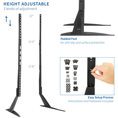 Height adjustable TV stand with easy-to-follow instructions and hardware.