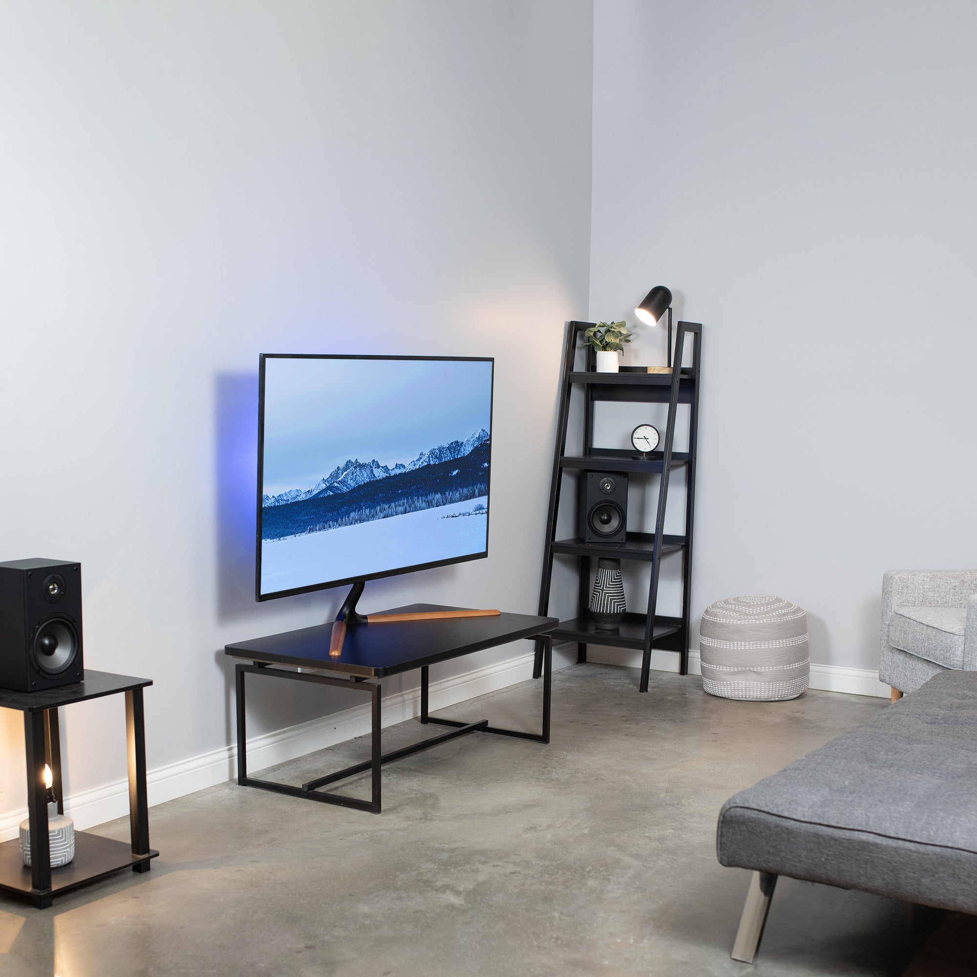 Sturdy height adjustable TV stand.