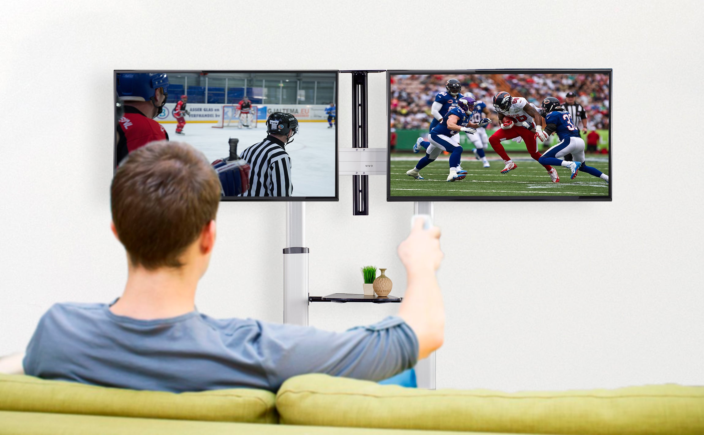  Create a split-screen game viewing space to watch different sports games at once in one place.