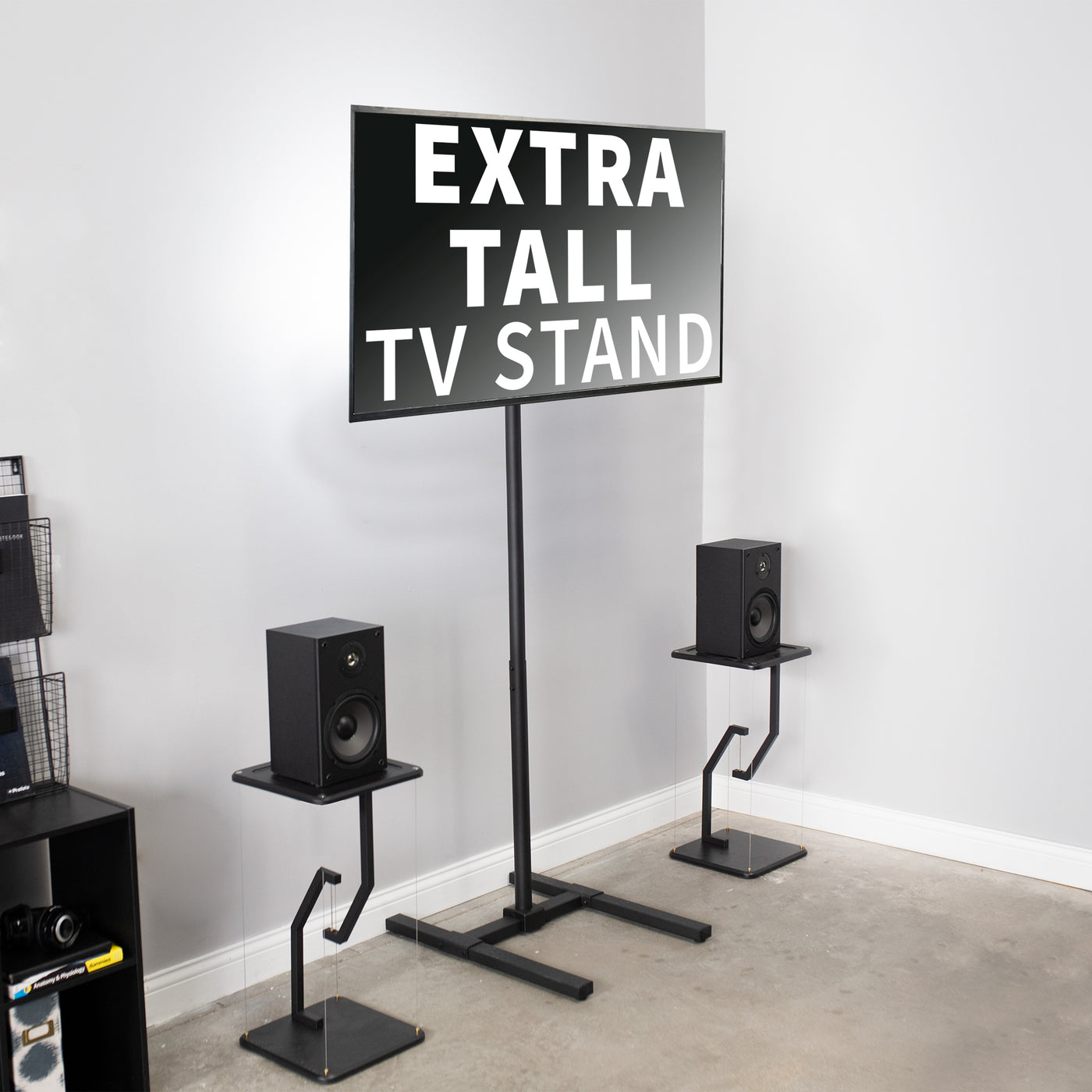 Tall TV stand from VIVO with a sturdy slim center pole.