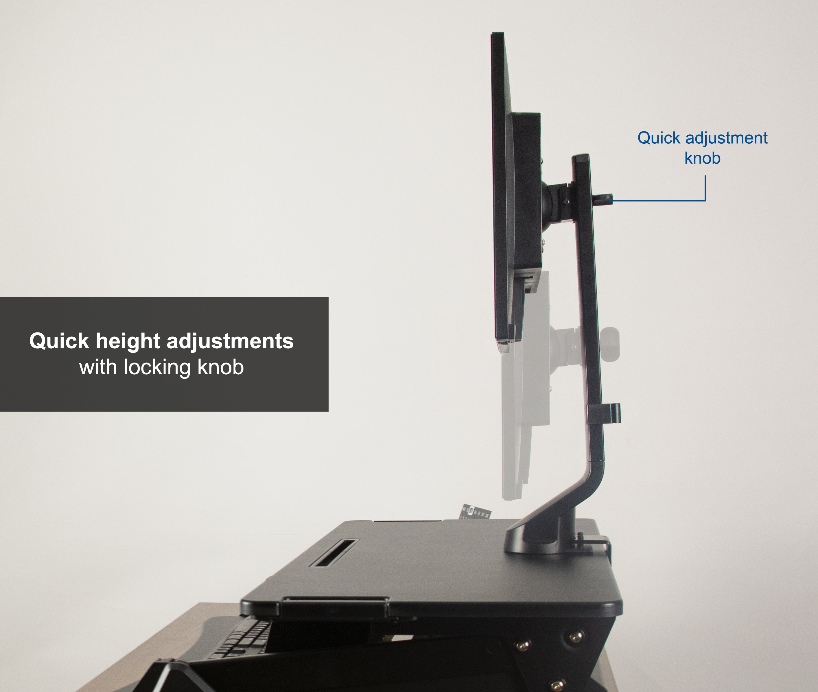 Sturdy adjustable single monitor ergonomic desk mount for office workstation.