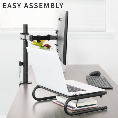 Sturdy vented tabletop riser for laptop or monitor for comfortable viewing with easy assembly.