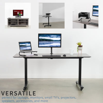 Versatile vented tabletop riser for laptop or monitor for comfortable viewing.