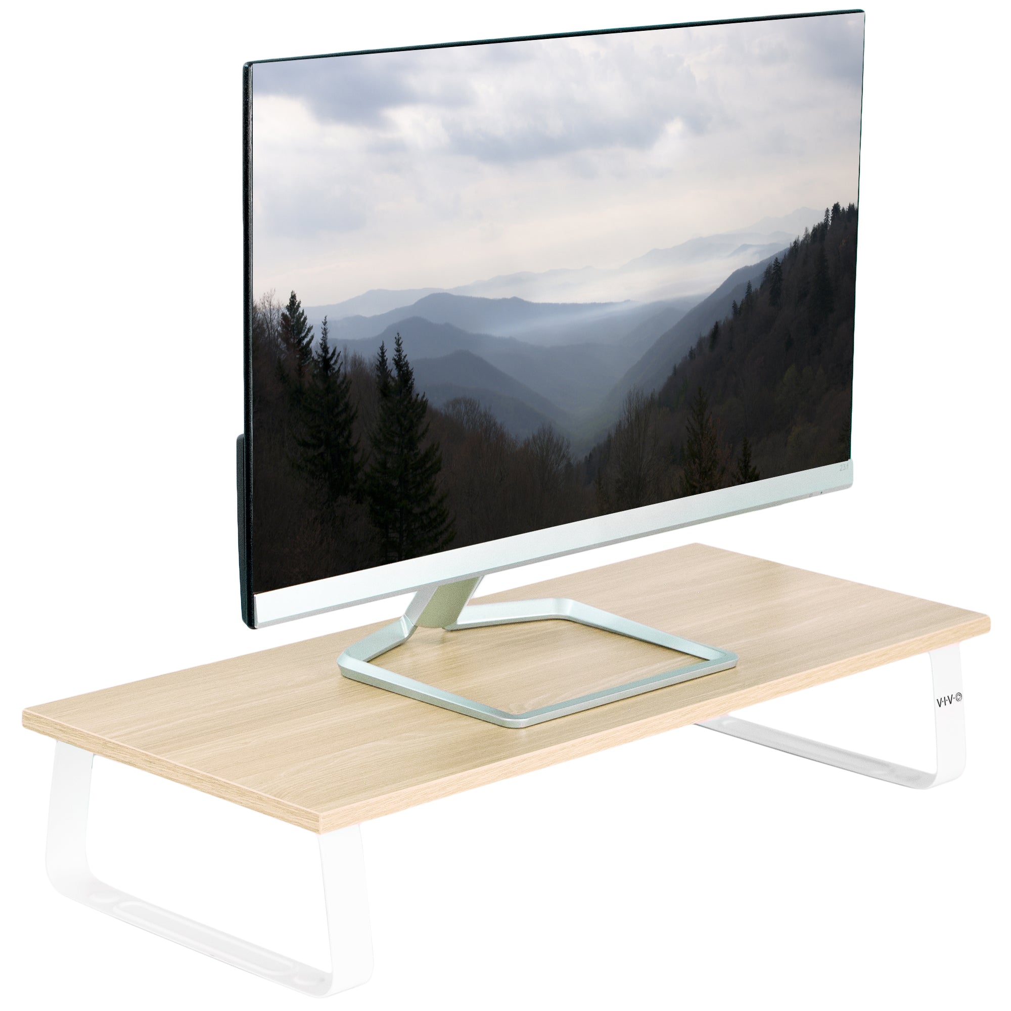 Sturdy tabletop riser for laptop or monitor for comfortable viewing.