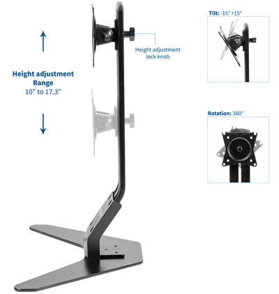 Tilt, rotation, and height adjustment articulation is provided to create the best setup.