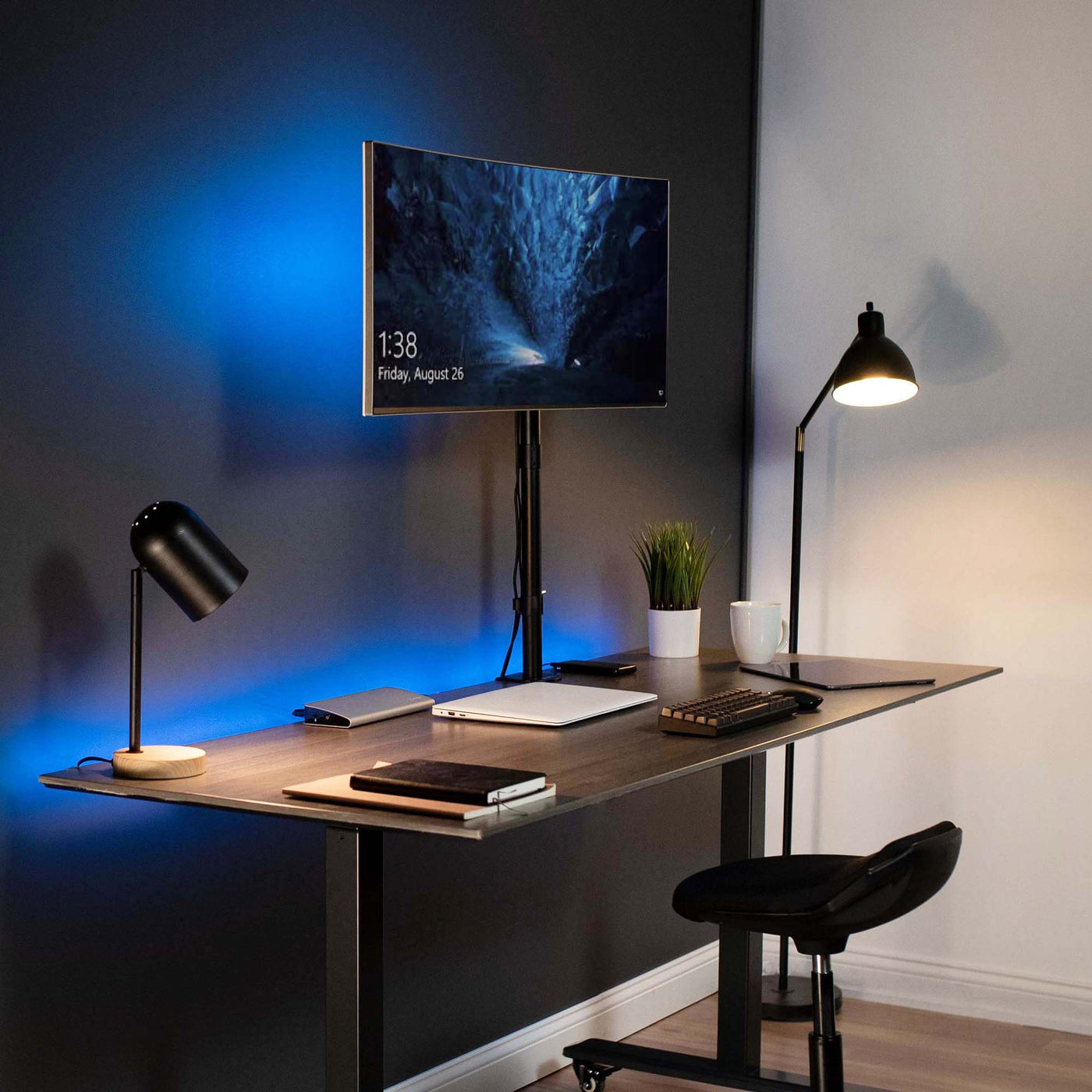 Extra tall sturdy adjustable single monitor ergonomic desk mount for office workstation.