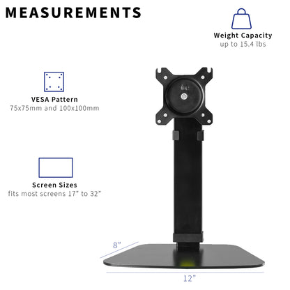 Sturdy adjustable single monitor ergonomic desk stand for office workstation.