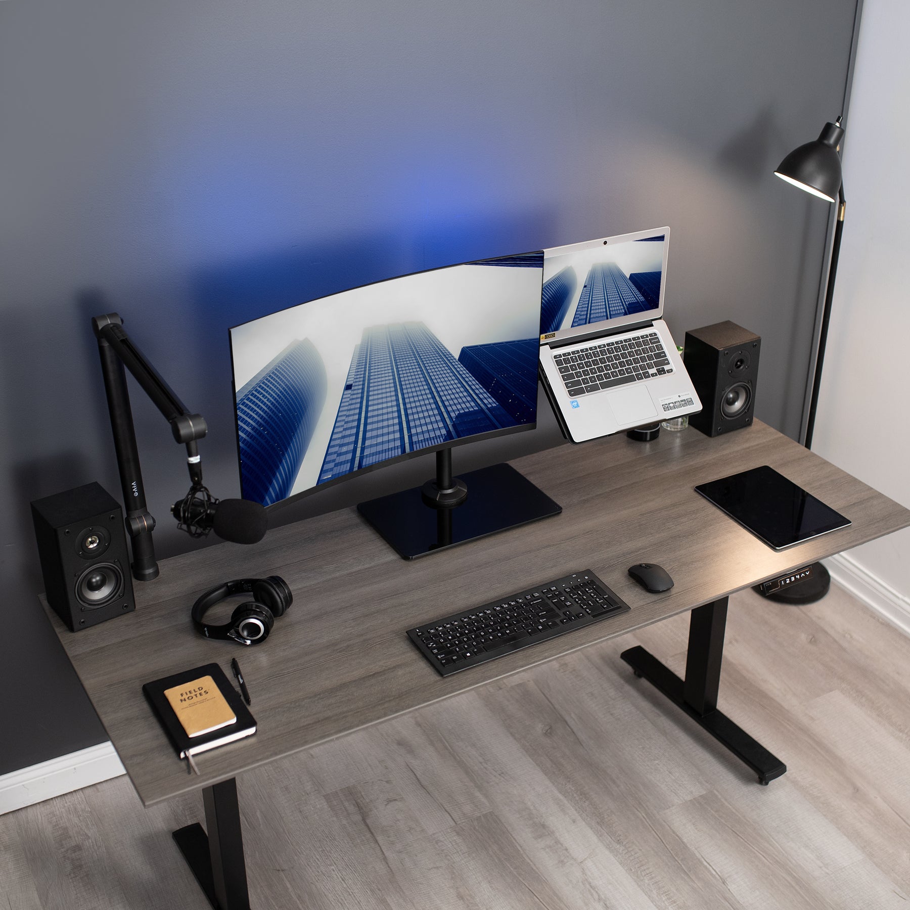 Desk With Screen Monitor and Laptop Desk Glass Stand – VIVO - desk solutions, screen ...