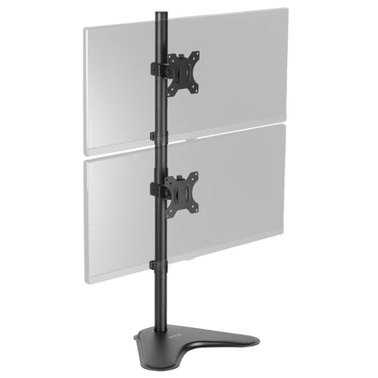 Sturdy dual monitor desk stand for stacked array.