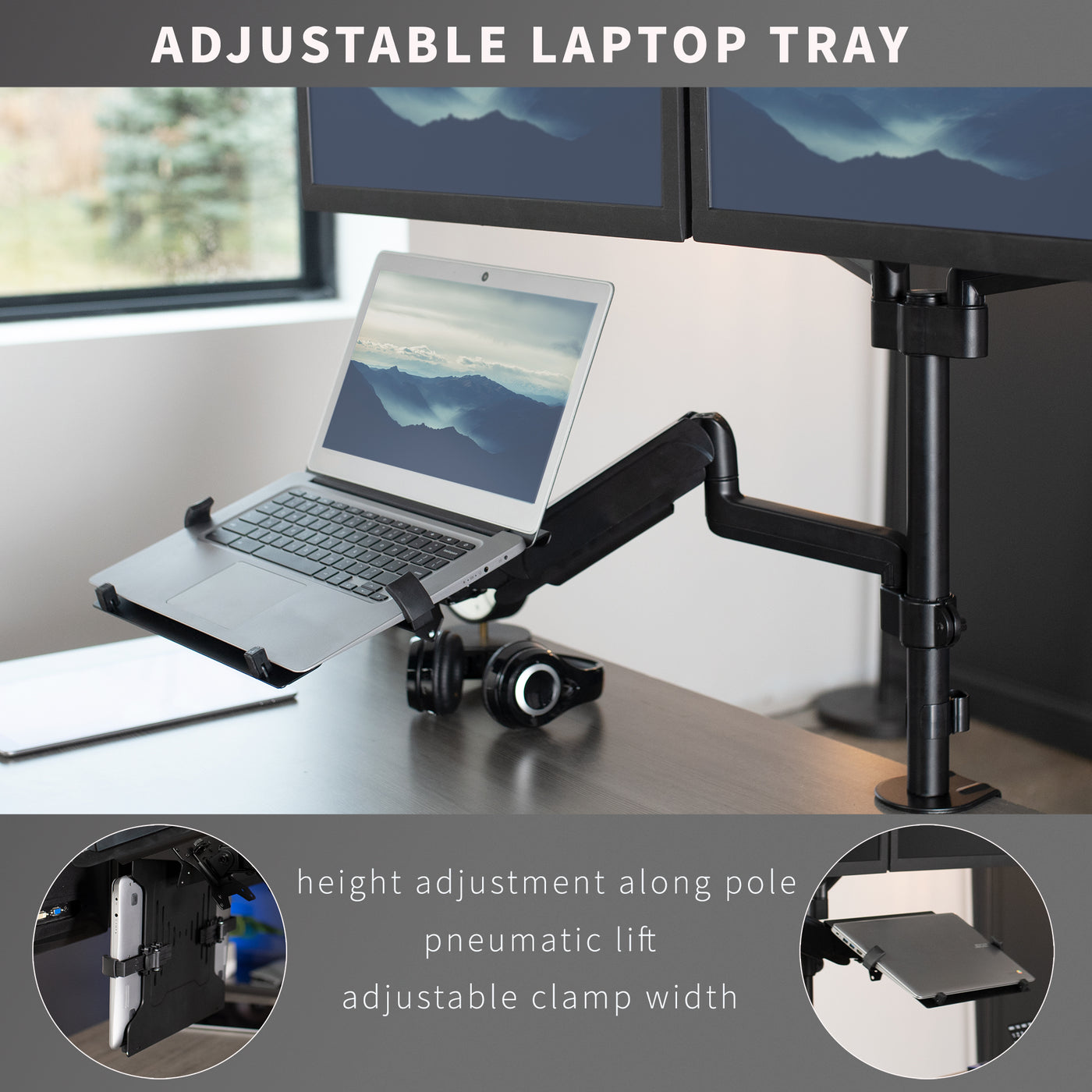 Pneumatic Arm Dual Monitor and Laptop Desk Mount – VIVO - desk solutions, screen  mounting, and more
