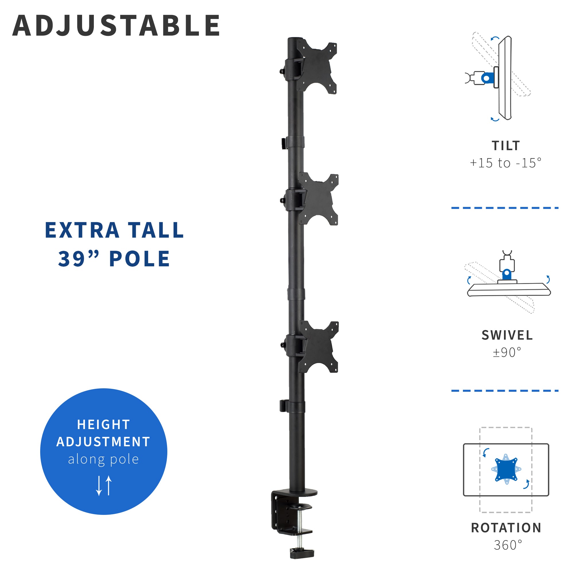 Triple Vertical Monitor Desk Mount