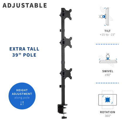 Triple Vertical Monitor Desk Mount