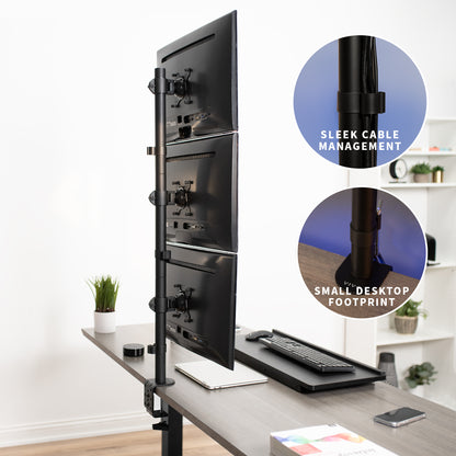 Triple Vertical Monitor Desk Mount