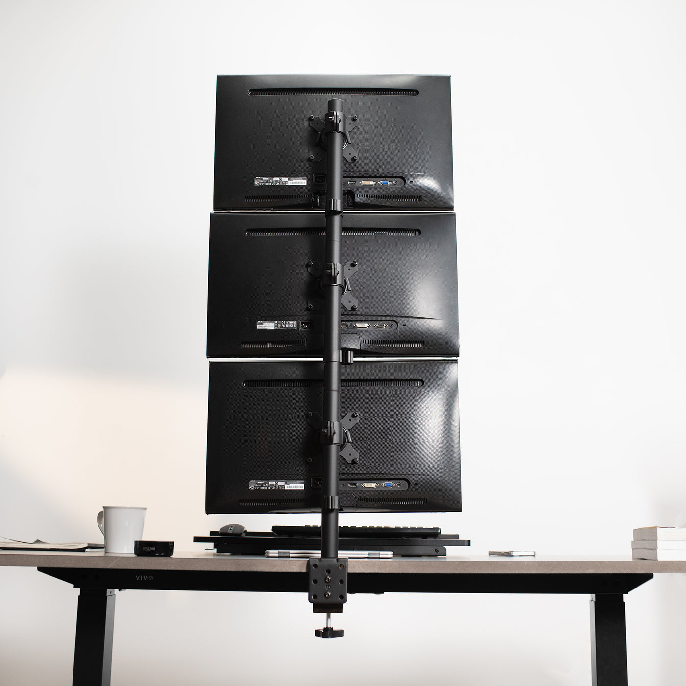 Triple Vertical Monitor Desk Mount