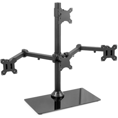 Sturdy height adjustable quad monitor desk stand.