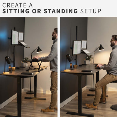 Sturdy single monitor and laptop extra tall desk mount for sit or stand ergonomic workstation.