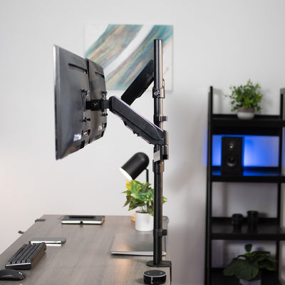 Sturdy pneumatic arm dual monitor extra tall desk mount.