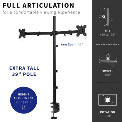 Dual Monitor Extra Tall Desk Mount up to 32" Screens